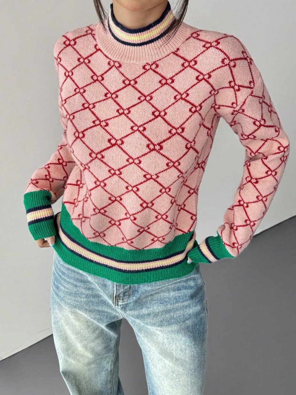 Pink Regular Casual Women's Drop Shoulder Round Neck Rib-Knit Pullover sweater